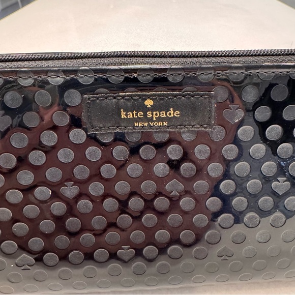 Kate Spade Black Patent cosmetic Pouch/bag NEW zip close, pink interior - Picture 4 of 13